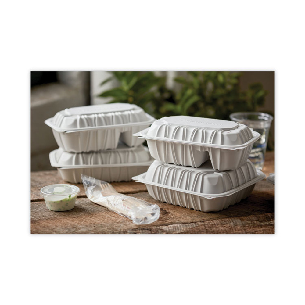 PACTIV EVERGREEN CORPORATION YCNW02052 EarthChoice Vented Microwavable MFPP Hinged Lid Container, 2-Compartment, 9 x 6 x 3.1, White, Plastic, 170/Carton