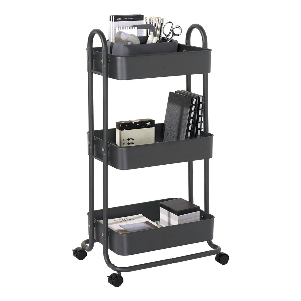 OFFICE DEPOT MS-CA-008N-GREY Realspace Mobile 3-Tier Storage Cart, 35-5/8inH x 17-15/16inW x 14-5/16inD, Gray