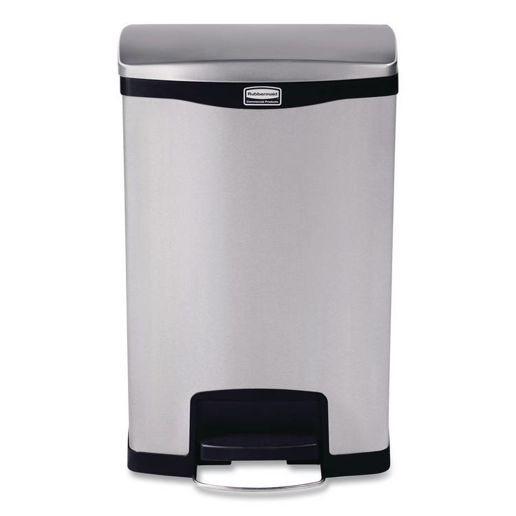 RUBBERMAID COMMERCIAL PROD. 1901992 Slim Jim Stainless Steel Step-On Container, Front Step Style, 13 gal, Stainless Steel, Black
