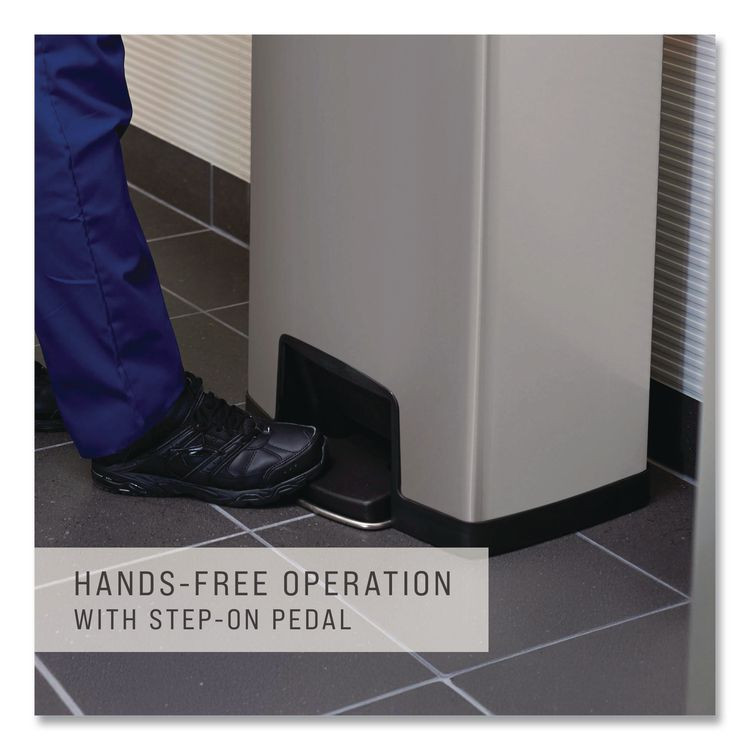 RUBBERMAID COMMERCIAL PROD. 1901992 Slim Jim Stainless Steel Step-On Container, Front Step Style, 13 gal, Stainless Steel, Black