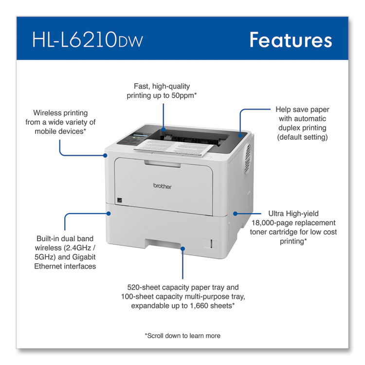 BROTHER INTL. CORP. HLL6210DW HL-L6210DW Wireless Business Monochrome Laser Printer
