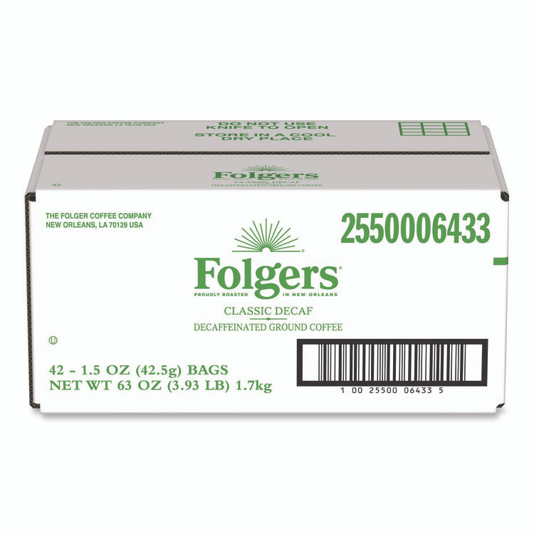 KEURIG DR PEPPER Folgers® 06433 Classic Decaf Ground Coffee Fraction Pack, Classic Roast Decaf, 1.5 oz, 42/Carton