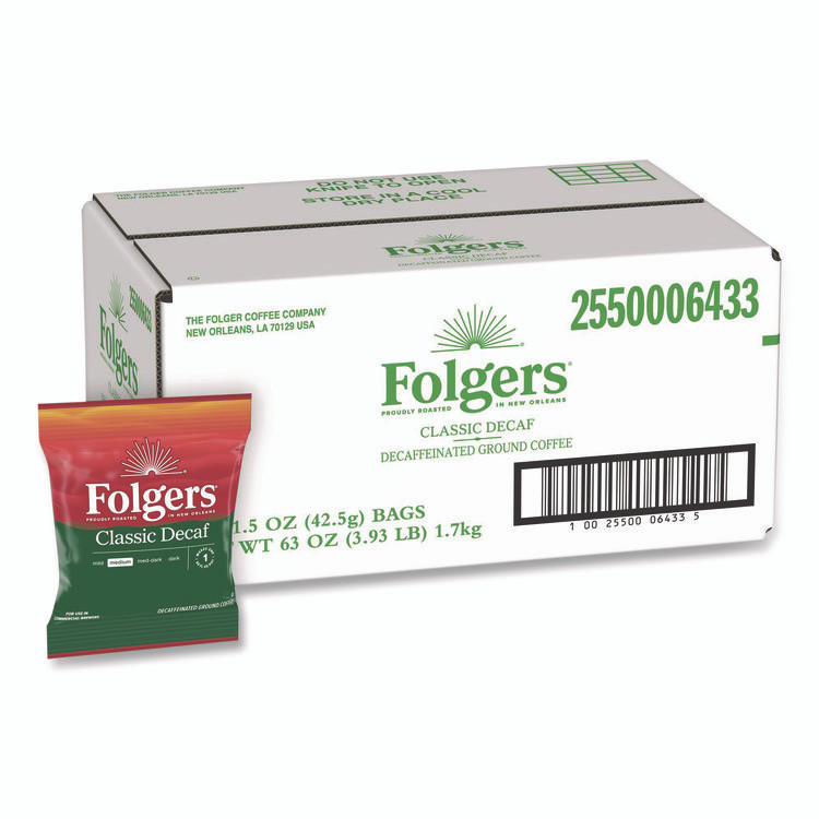 KEURIG DR PEPPER Folgers® 06433 Classic Decaf Ground Coffee Fraction Pack, Classic Roast Decaf, 1.5 oz, 42/Carton