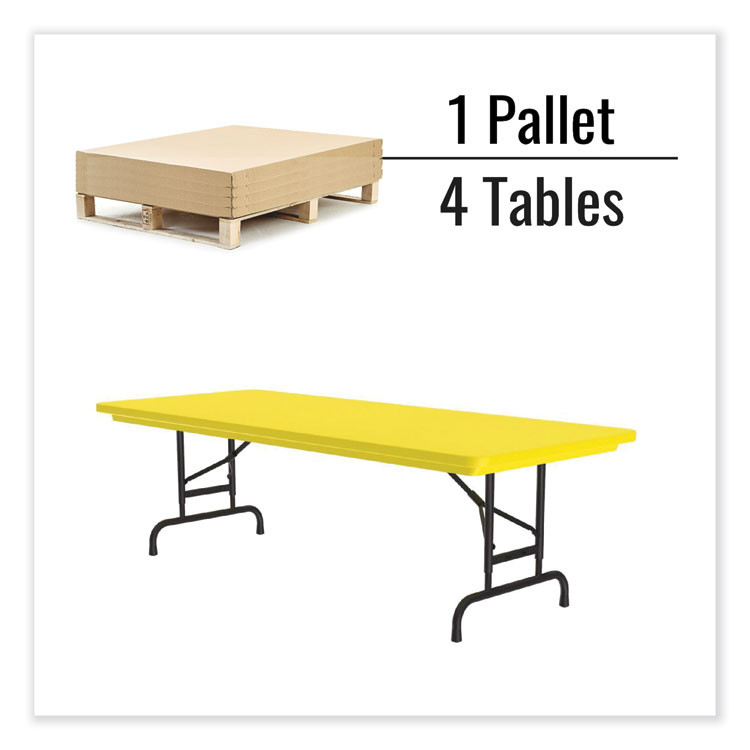 CORRELL, INC. RA3072284P Adjustable Folding Tables, Rectangular, 72" x 30" x 22" to 32", Yellow Top, Black Legs, 4/Pallet