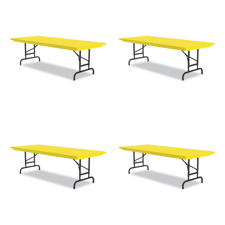 CORRELL, INC. RA3072284P Adjustable Folding Tables, Rectangular, 72" x 30" x 22" to 32", Yellow Top, Black Legs, 4/Pallet