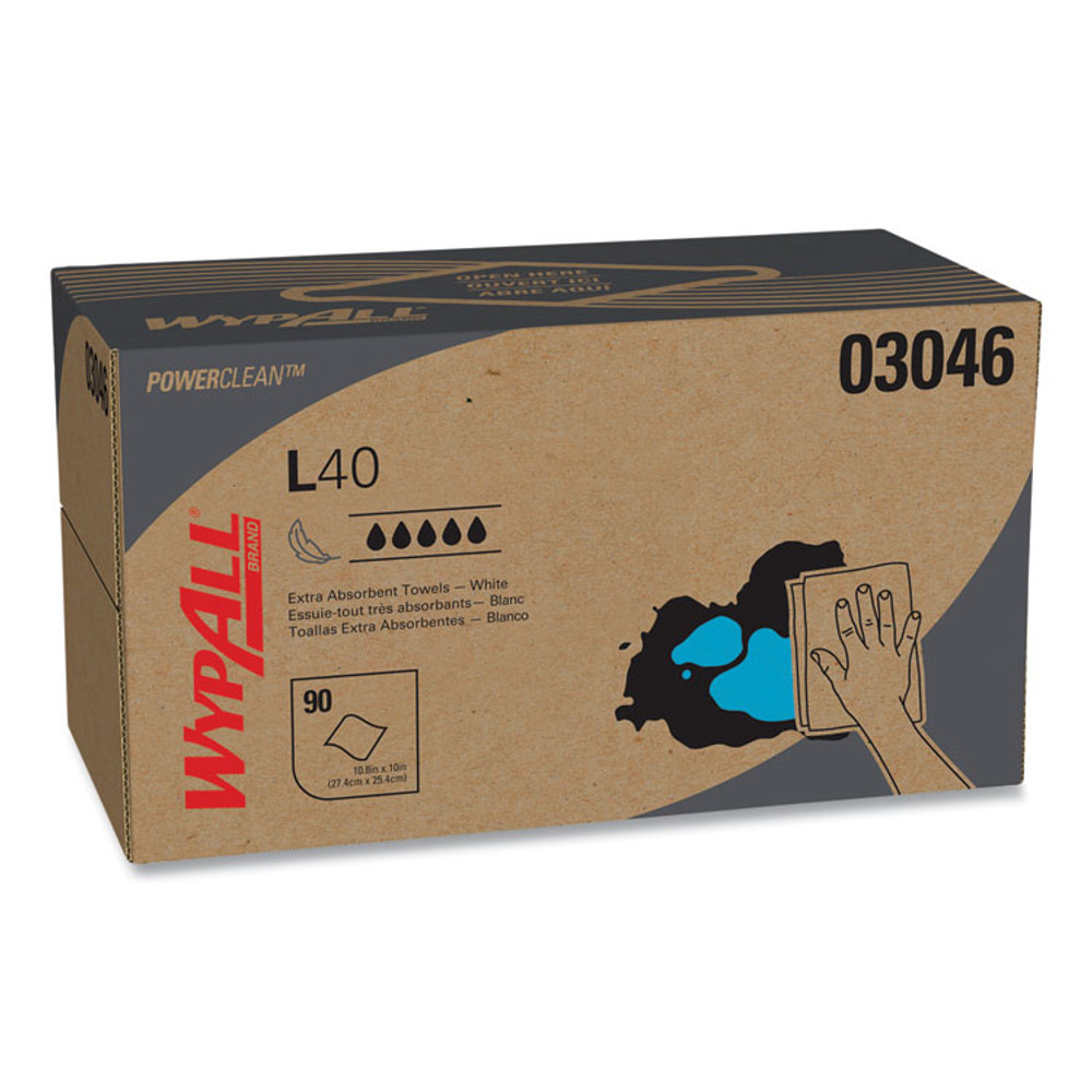 KIMBERLY CLARK WypAll® 03046 L40 Towels, POP-UP Box, 10.8 x 10, White, 90/Box, 9 Boxes/Carton