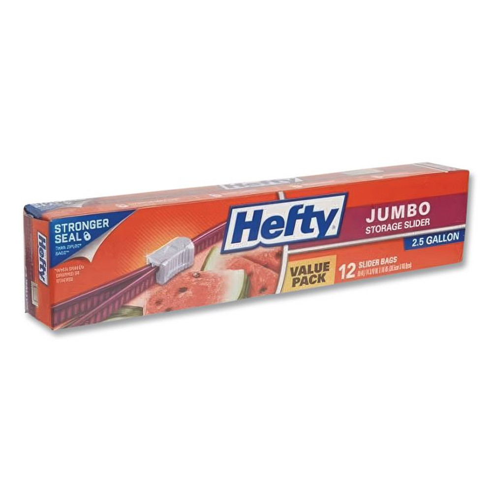 REYNOLDS FOOD PACKAGING Hefty® R83812CT Slider Food Storage Bags, Jumbo, 14.38" x 9", Clear, 12 Bags/Box, 9 Boxes/Carton