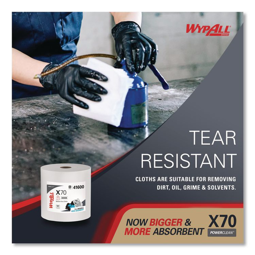 KIMBERLY-CLARK PROFESSIONAL WypAll® 41600 X70 Cloths, Jumbo Roll, Perforated, 12.4 x 12.2, White, 820 Towels/Roll