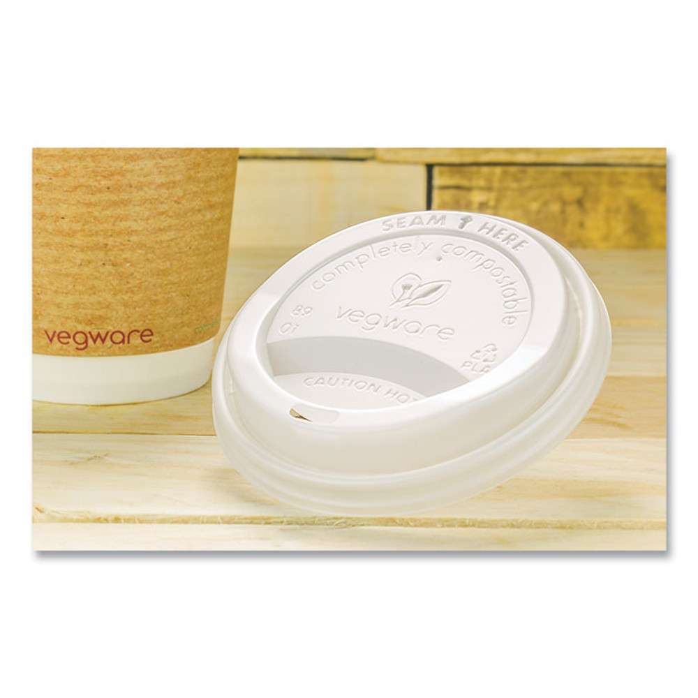 VEGWARE VLID89S 89 Series Hot Cup Lids, Compostable, Fits 89-Series Hot Cups, White, 1,000/Carton