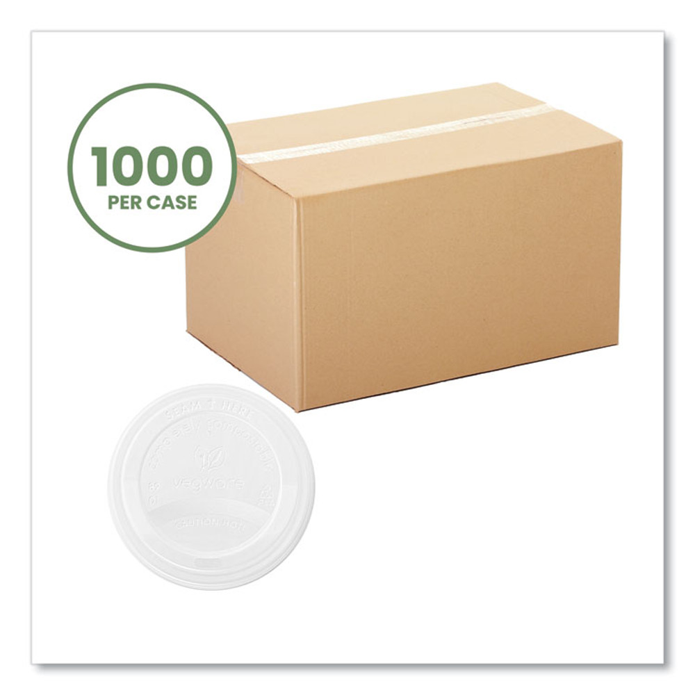 VEGWARE VLID89S 89 Series Hot Cup Lids, Compostable, Fits 89-Series Hot Cups, White, 1,000/Carton