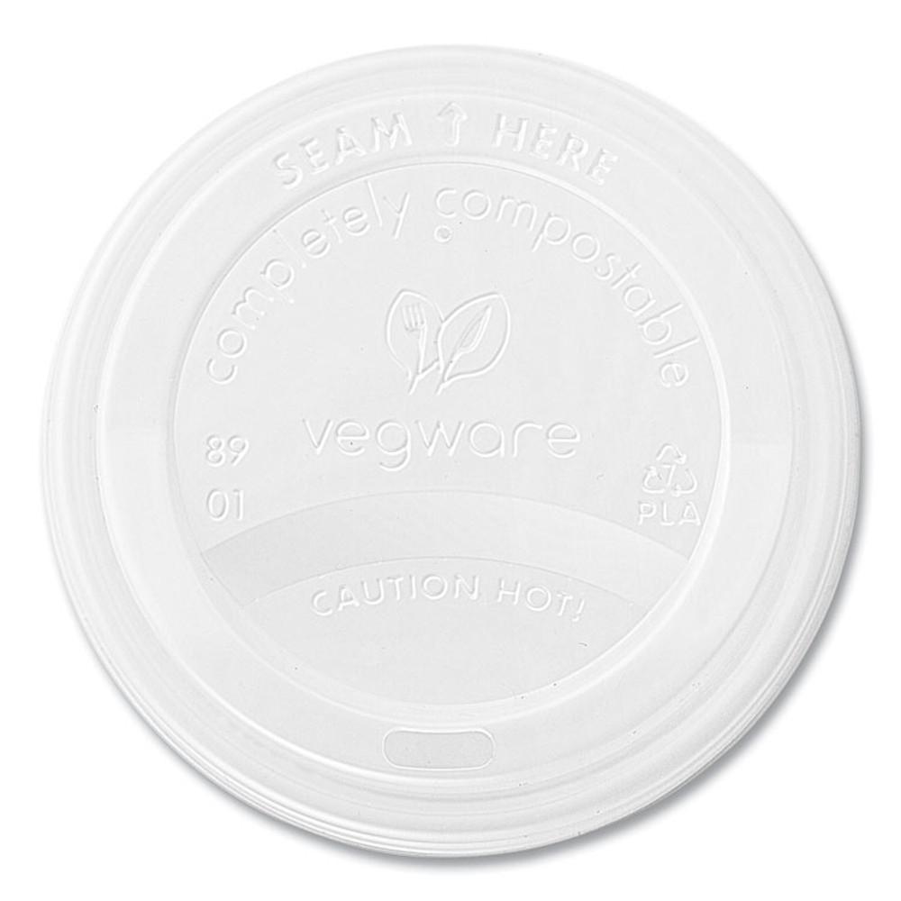 VEGWARE VLID89S 89 Series Hot Cup Lids, Fits Vegware 89-Series Hot Cups, Plastic, White, 1,000/Carton
