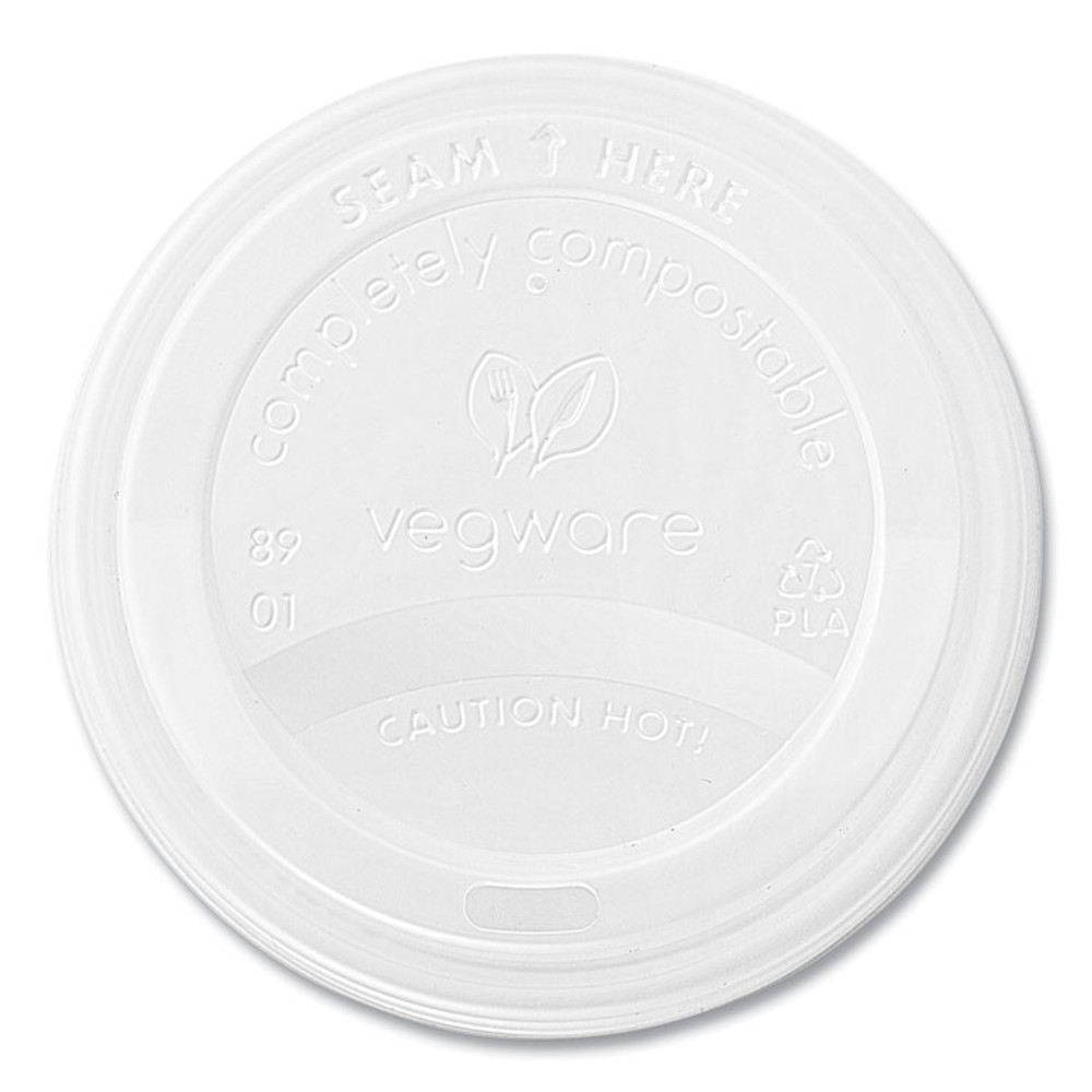 VEGWARE VLID89S 89 Series Hot Cup Lids, Compostable, Fits 89-Series Hot Cups, White, 1,000/Carton