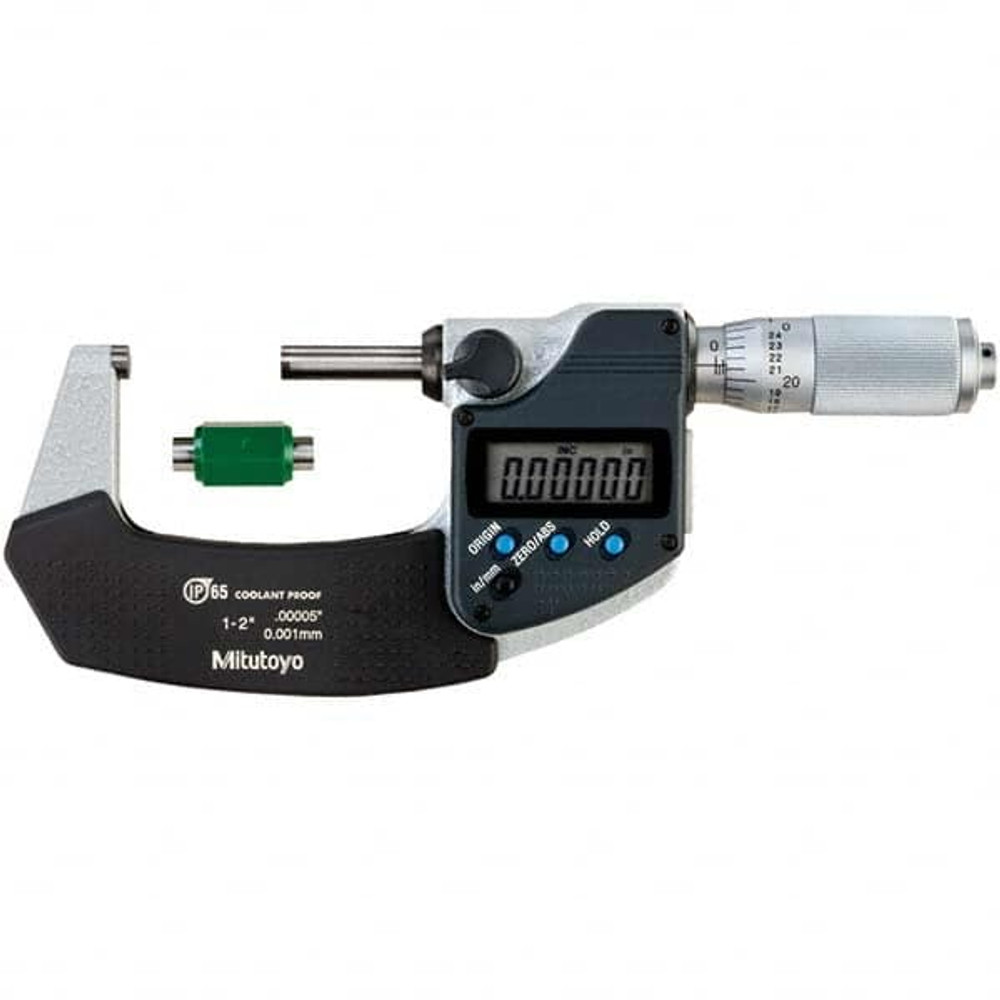 Mitutoyo 293-336-30CAL Electronic Outside Micrometer: 2" Max, Carbide-Tipped Face, IP65