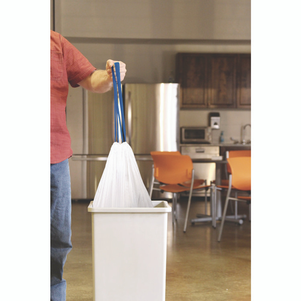 HERITAGE BlueCollar N4828EWRC1 Drawstring Trash Bags, Drawstring, 13 gal, 24" x 28", White, 40 Bags/Roll, 2 Rolls/Box