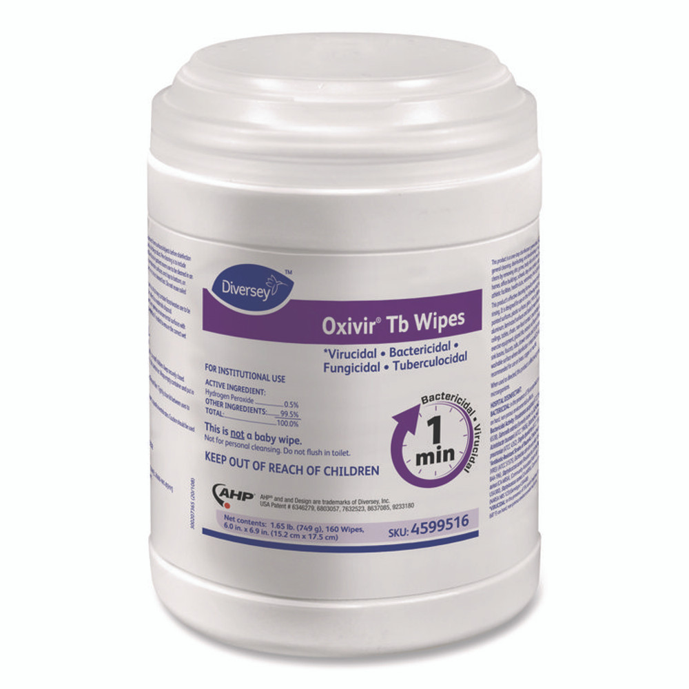 DIVERSEY 4599516 Oxivir TB Disinfectant Wipes, 7 x 6, White, 160/Canister, 12 Canisters/Carton