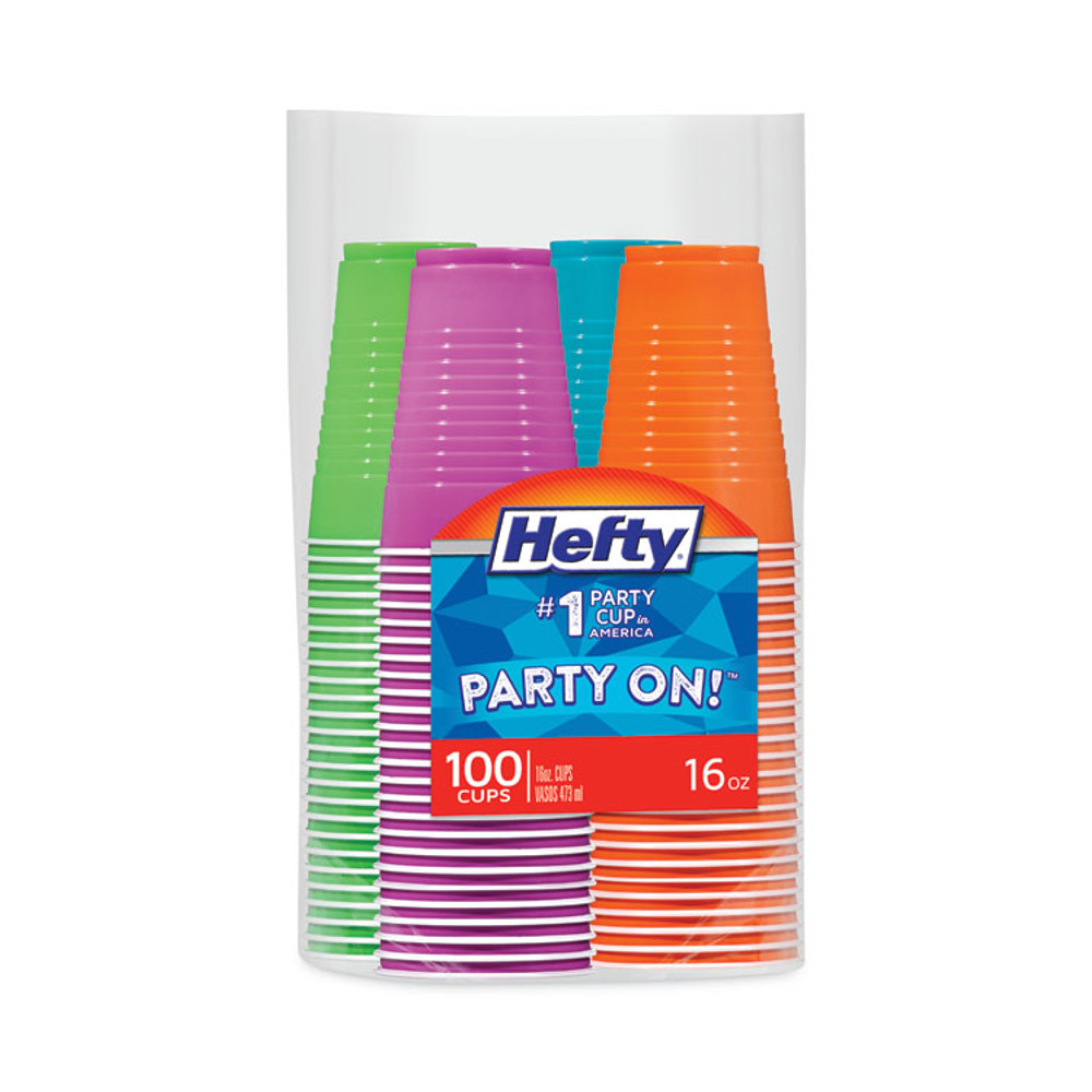 REYNOLDS FOOD PACKAGING Hefty® C21637 Easy Grip Disposable Plastic Party Cups, 16 oz, Assorted Colors, 100/Pack