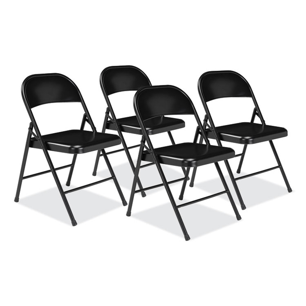 NATIONAL PUBLIC SEATING BASICS by NPS® 910 900 Series All-Steel Folding Chair, Supports Up to 250 lb, 17.75" Seat Height, Black Seat, Black Back, Black Base, 4/Carton