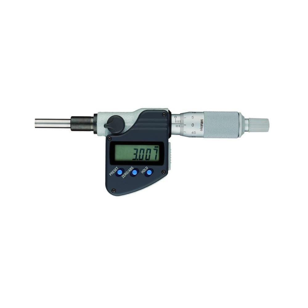 Mitutoyo 350-354-30 Electronic Micrometer Heads; Accuracy: 0.0001 in ; Thimble Diameter (mm): 18.00 ; Spindle Shape: Spherical ; Clamp Nut Supplied: Yes ; Batteries Included: Yes ; Number Of Batteries: 1