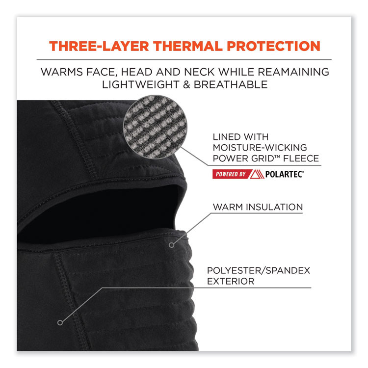 TENACIOUS HOLDINGS, INC. ergodyne® 16955 N-Ferno 6955 Insulated 3-Layer Balaclava Face Mask, Polartec FR Power Grid Fleece/Polyester/Spandex, One Size, Black