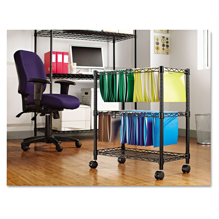 ALERA FW60-1426BL Two-Tier File Cart for Front-to-Back + Side-to-Side Filing, Metal, 1 Shelf, 3 Bins, 26" x 14" x 29.5", Black