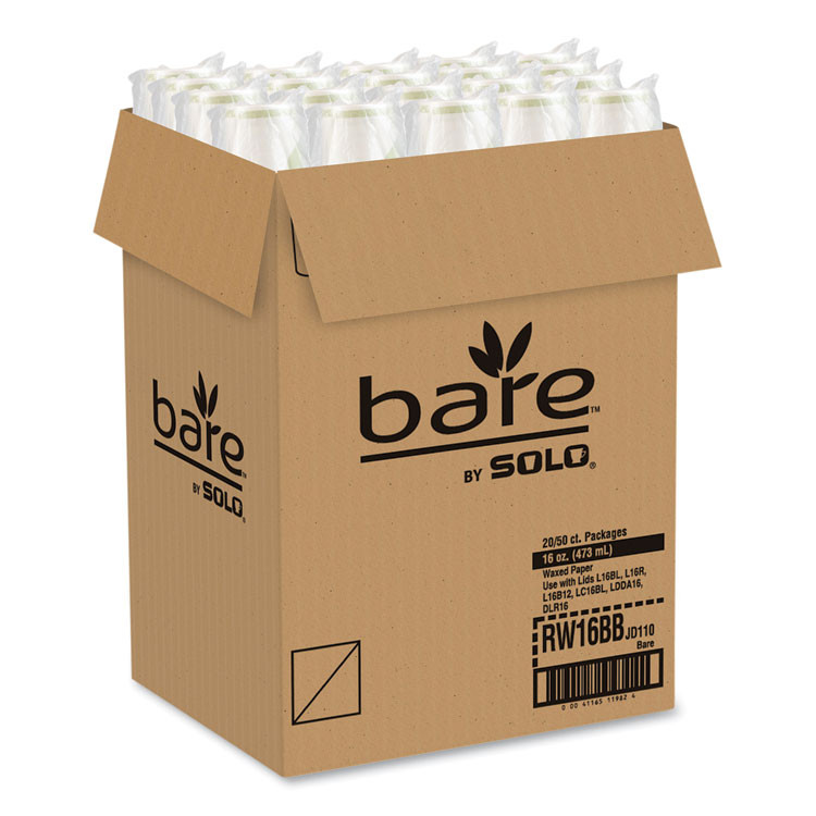 DART SOLO® RW16BBD110CT Bare Eco-Forward Paper Cold Cups, 16 oz, Green/White, 100/Sleeve, 10 Sleeves/Carton