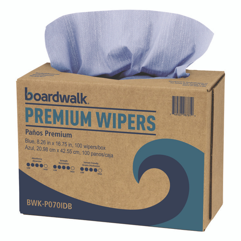 BOARDWALK P070IDB Hydrospun Wipers, 8.26 x 16.75, Blue, 100 Wipes/Box, 10 Boxes/Carton