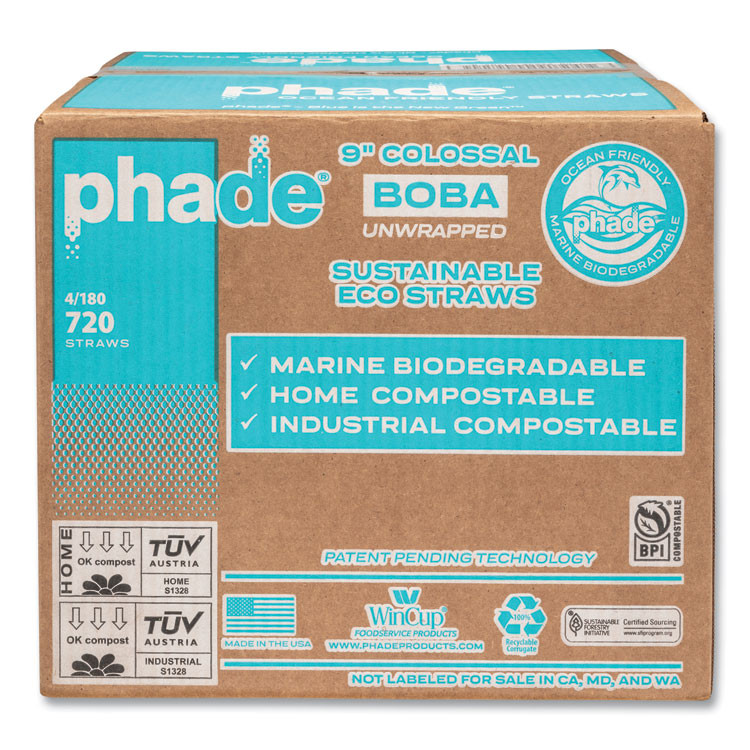 WINCUP CORPORATION phade™ 511208 Marine Biodegradable Straws, Boba Straws, 9", Ocean Blue, 720/Carton