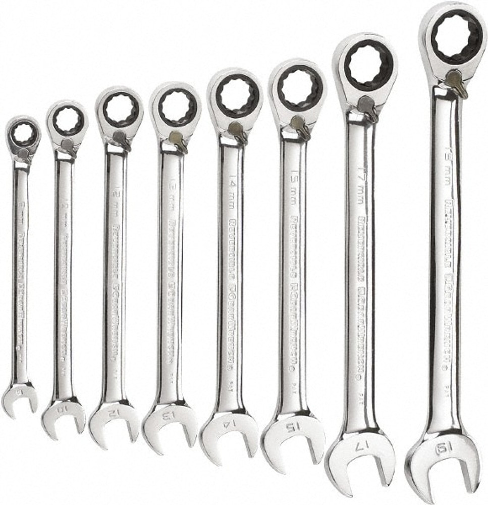 GEARWRENCH 9543 Reversible Ratcheting Combination Wrench Set: 8 Pc, 10 mm 12 mm 13 mm 14 mm 15 mm 17 mm 19 mm & 8 mm Wrench, Metric