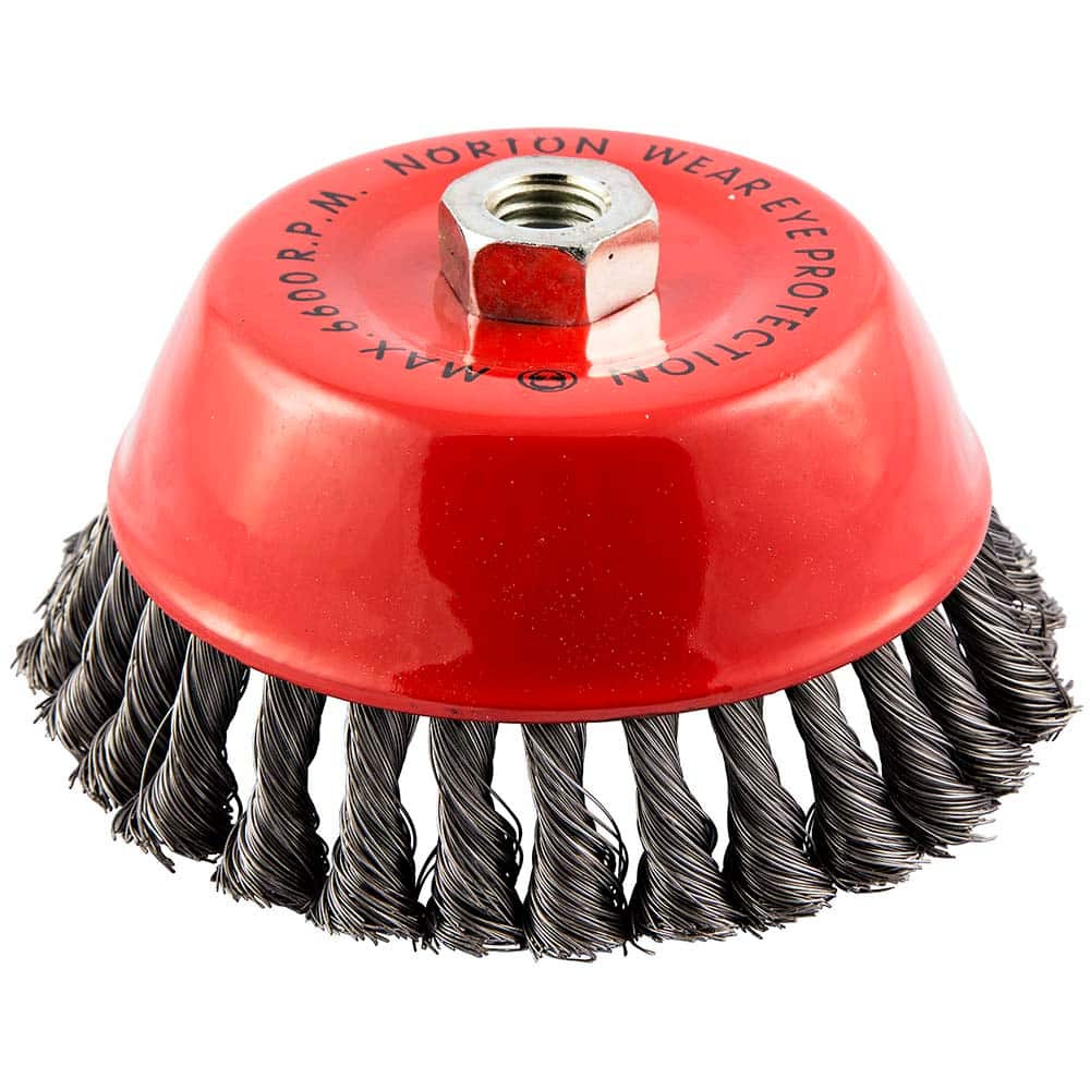 Norton 66252839037 Cup Brush: 6" Dia, 0.014" Wire Dia, Carbon Steel, Knotted