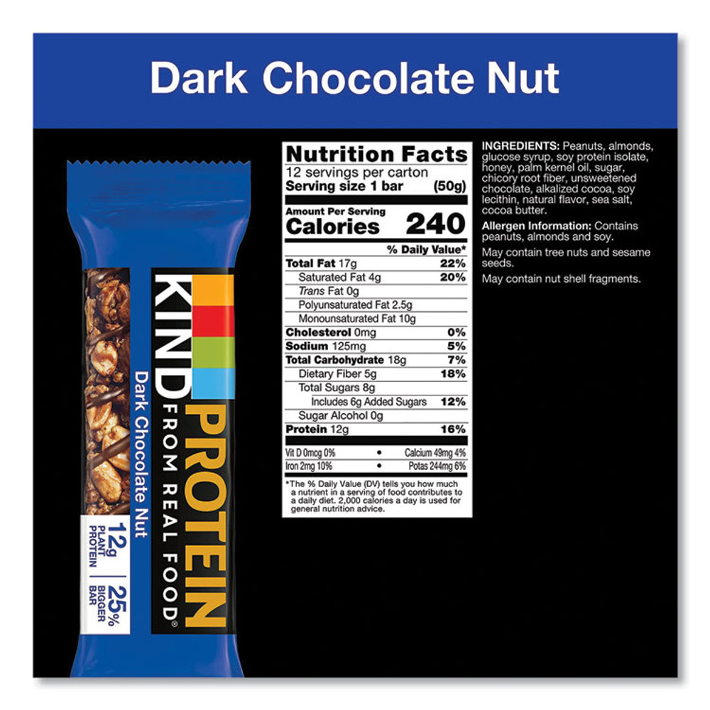 KIND LLC 26036 Protein Bars, Double Dark Chocolate, 1.76 oz, 12/Pack