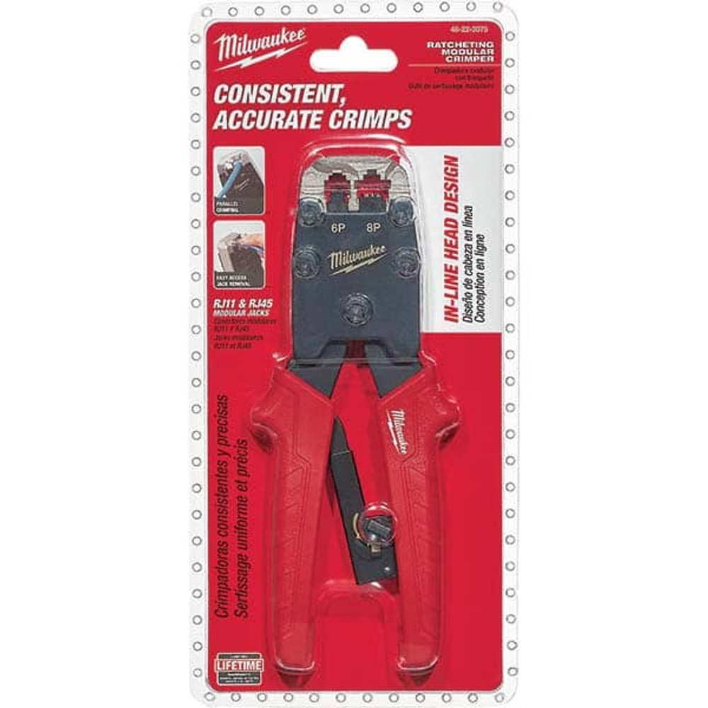 Milwaukee Tool 48-22-3075 Crimpers; Handle Material: Plastic ; Terminal Type: Standard ; For Use With: Crimping RJ11 & RJ45 Modular Jacks ; Style: Ratcheting ; Head Style: Crimper
