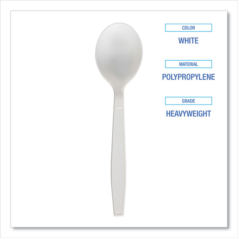 BOARDWALK SOUPHWPPWH Heavyweight Polypropylene Cutlery, Soup Spoon, Plastic, White, 1,000/Carton