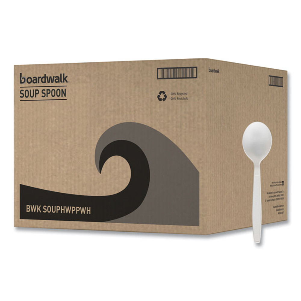 BOARDWALK SOUPHWPPWH Heavyweight Polypropylene Cutlery, Soup Spoon, Plastic, White, 1,000/Carton
