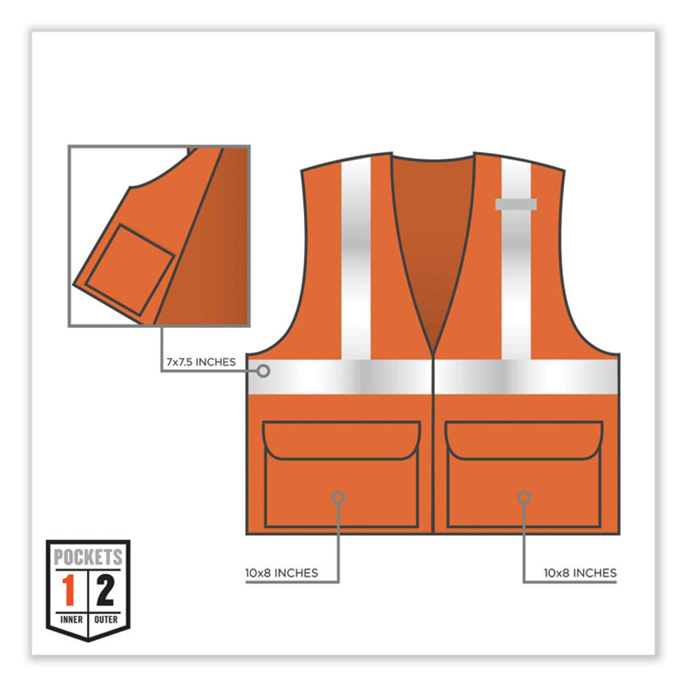 TENACIOUS HOLDINGS, INC. ergodyne® 21135 GloWear 8220HL Class 2 Standard Mesh Hook and Loop Vest, Polyester, Large/X-Large, Orange