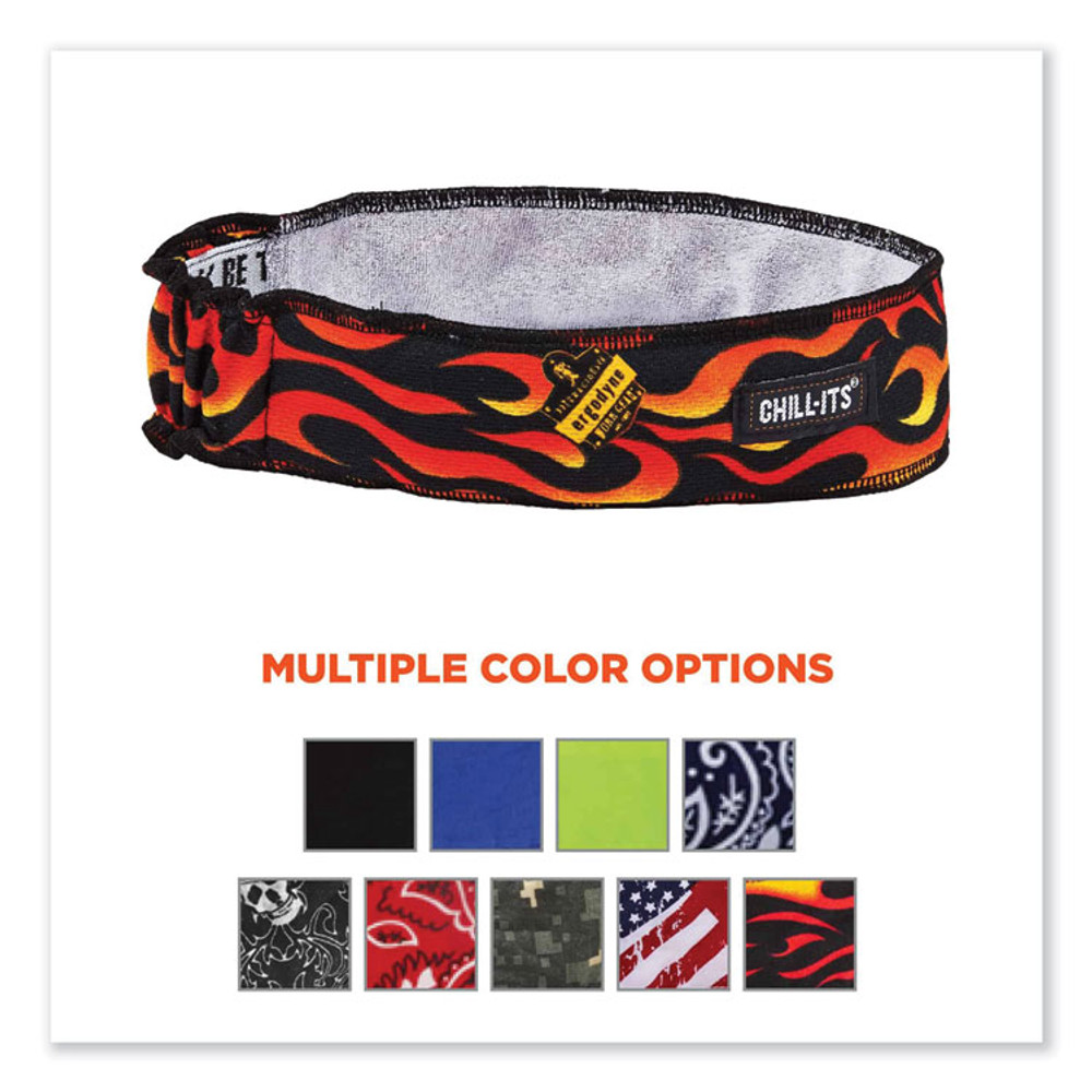 TENACIOUS HOLDINGS, INC. ergodyne® 12429 Chill-Its 6605 High-Performance Terry Cloth Sweatband, Cotton Terry Cloth, One Size Fits Most, Flames