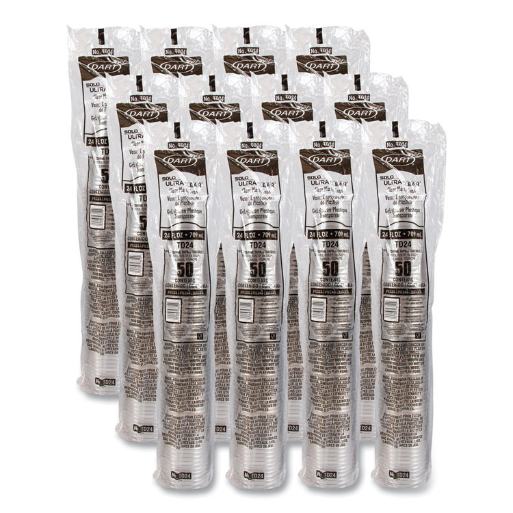 DART TD24 Ultra Clear PET Cold Cups, 24 oz, Plastic, Clear, 50/Sleeve, 12 Sleeves/Carton