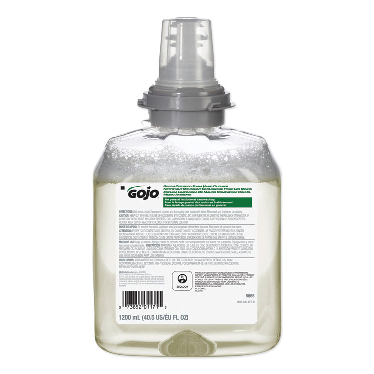 GO-JO INDUSTRIES GOJO® 566502CT TFX Green Certified Foam Hand Cleaner Refill, Unscented, 1,200 mL, 2/Carton