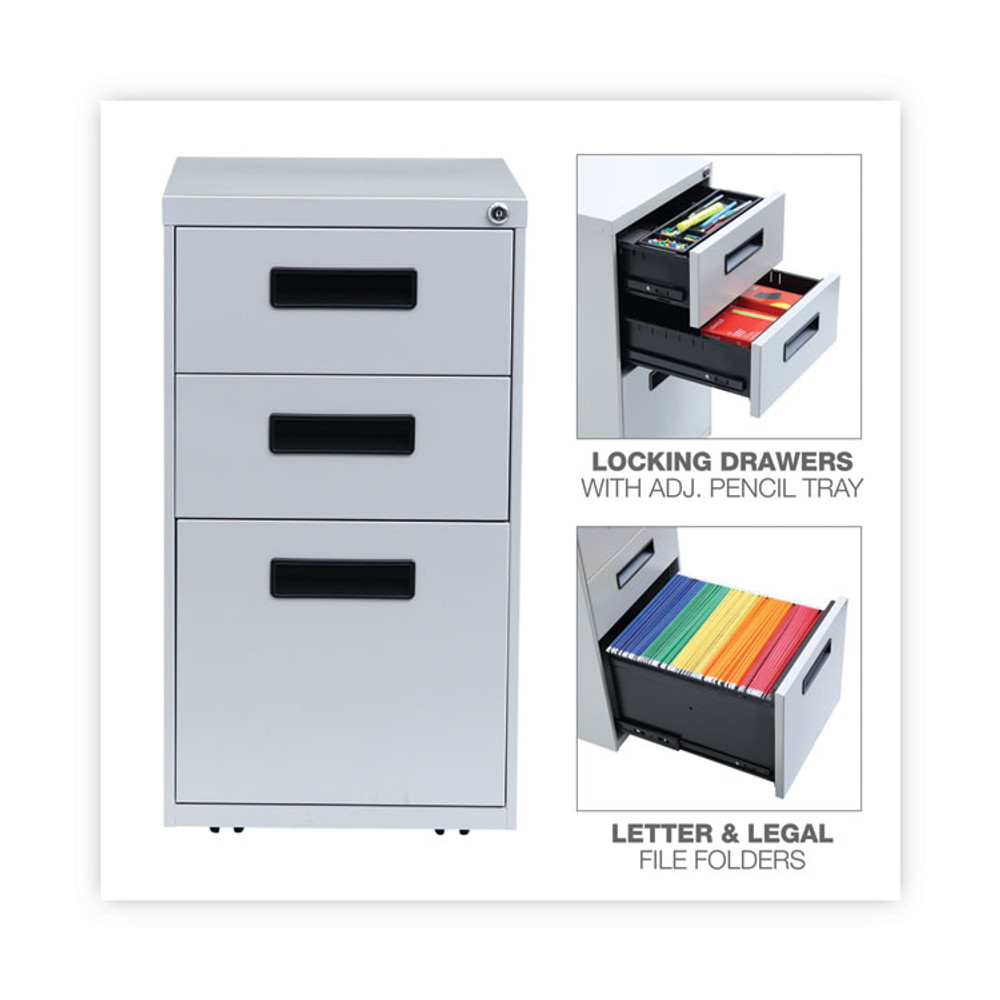 ALERA PABBFLG File Pedestal, Left or Right, 3-Drawers: Box/Box/File, Legal/Letter, Light Gray, 14.96" x 19.29" x 27.75"