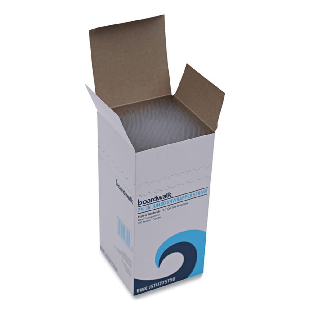 BOARDWALK JSTU775T50 Jumbo Straws, 7.75", Plastic, Translucent, Unwrapped, 250/Pack, 50 Packs/Carton