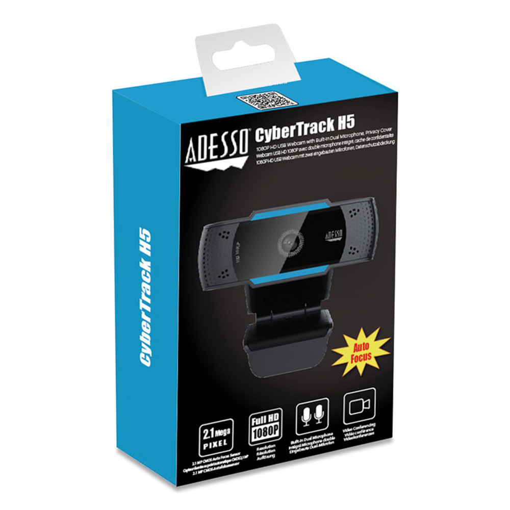 ADESSO INC CYBERTRACKH5 CyberTrack H5 1080P HD USB AutoFocus Webcam with Microphone, 1920 pixels x 1080 pixels, 2 Mpixels, Black