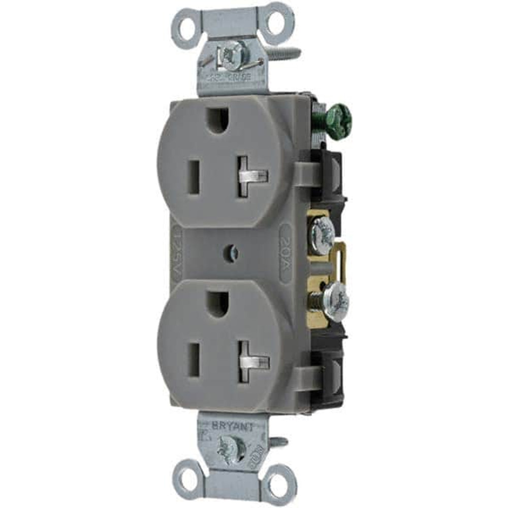 Bryant Electric CRS20GRYTR Straight Blade Duplex Receptacle: NEMA 5-20R, 20 Amps, Grounded