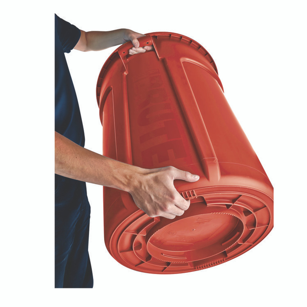 RUBBERMAID COMMERCIAL PROD. 2632 RED Vented Round Brute Container, 32 gal, Plastic, Red