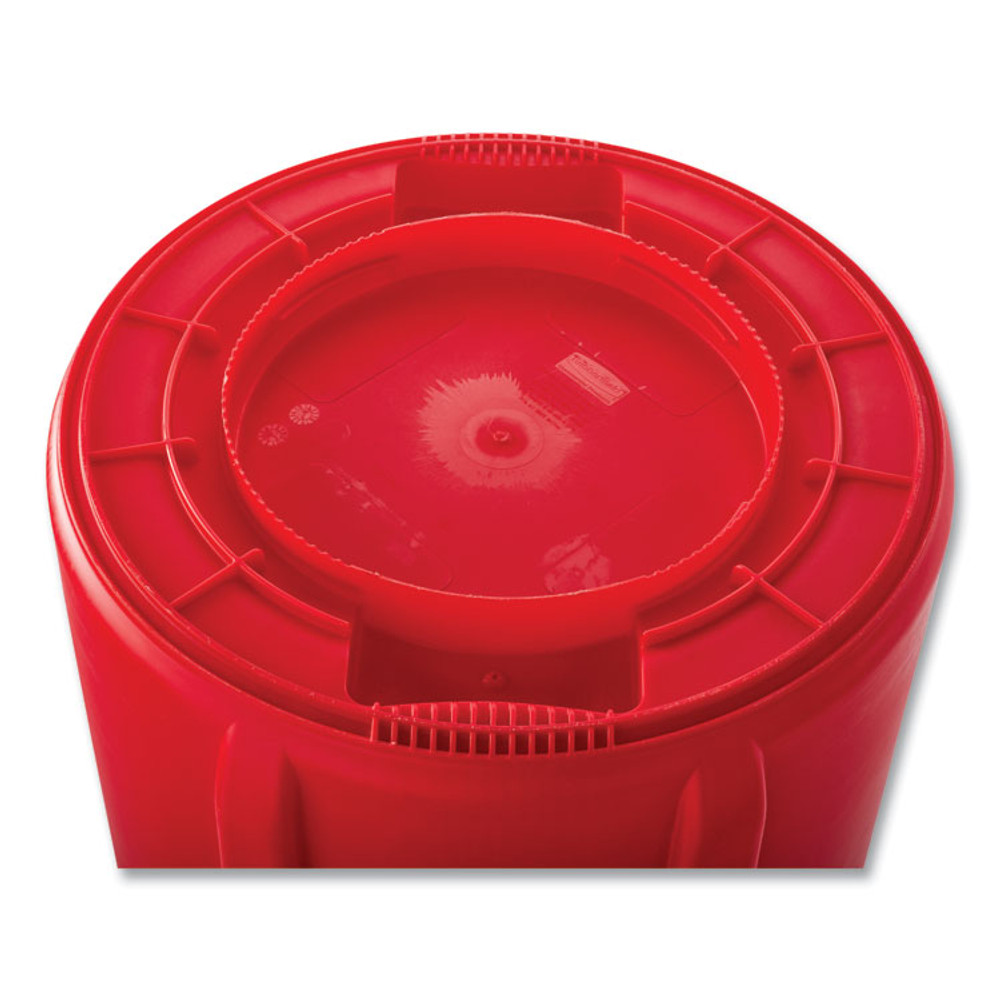 RUBBERMAID COMMERCIAL PROD. 2632 RED Vented Round Brute Container, 32 gal, Plastic, Red