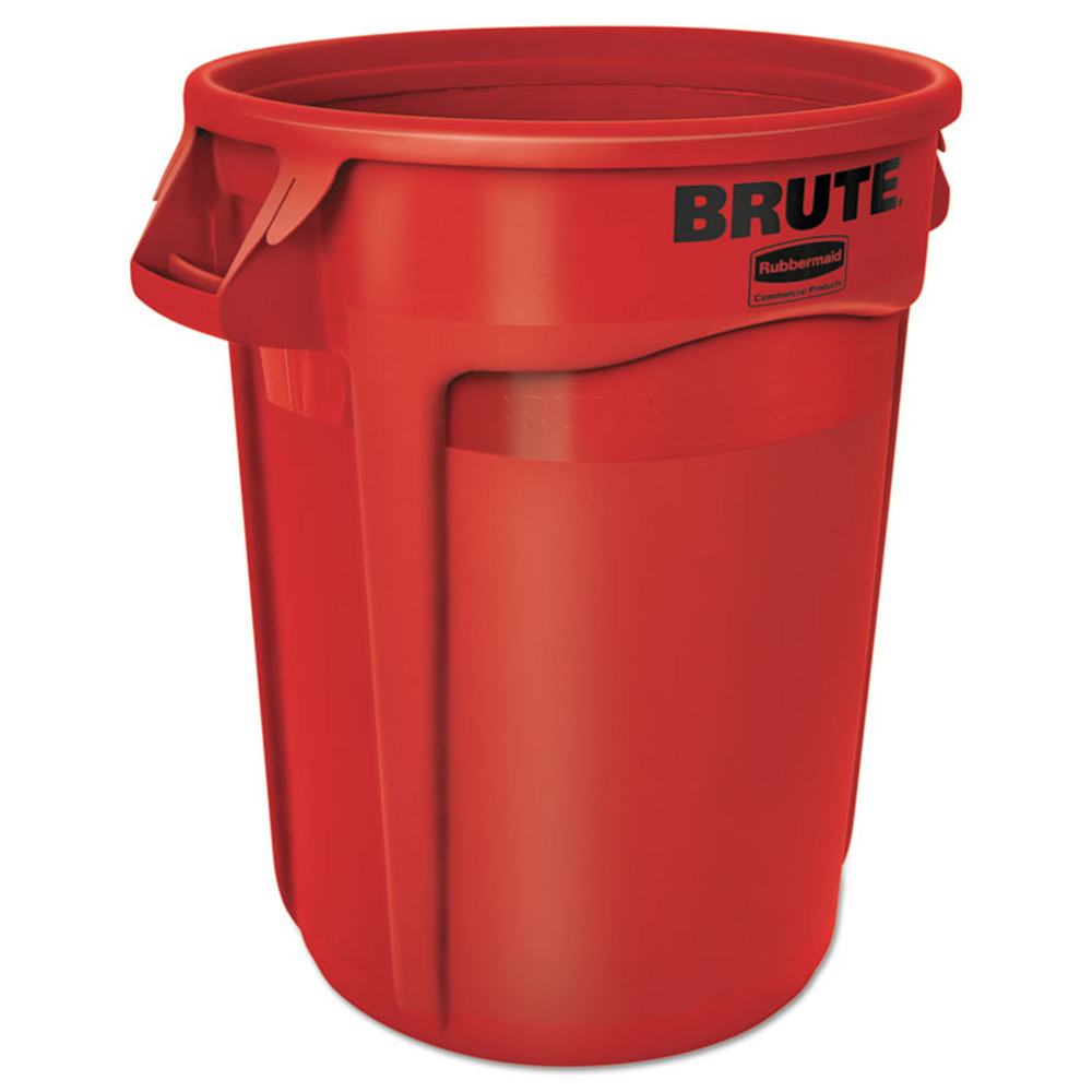 RUBBERMAID COMMERCIAL PROD. 2632 RED Vented Round Brute Container, 32 gal, Plastic, Red