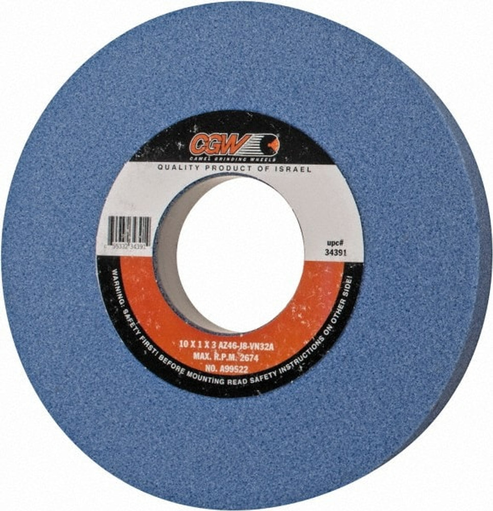 CGW Abrasives 34391 Surface Grinding Wheel: 10" Dia, 1" Thick, 3" Hole, 46 Grit, J Hardness