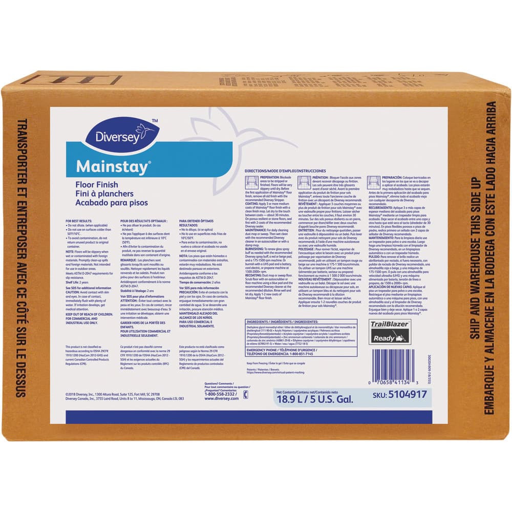 Diversey DVS5104917 Floor Cleaners, Strippers & Sealers; Product Type: Floor Finisher ; Container Type: Box ; Container Size (Gal.): 5.00 ; Material Application: Ceramic; Rubber; Vinyl ; Composition: Water Based ; Solution Type: Ready to Use