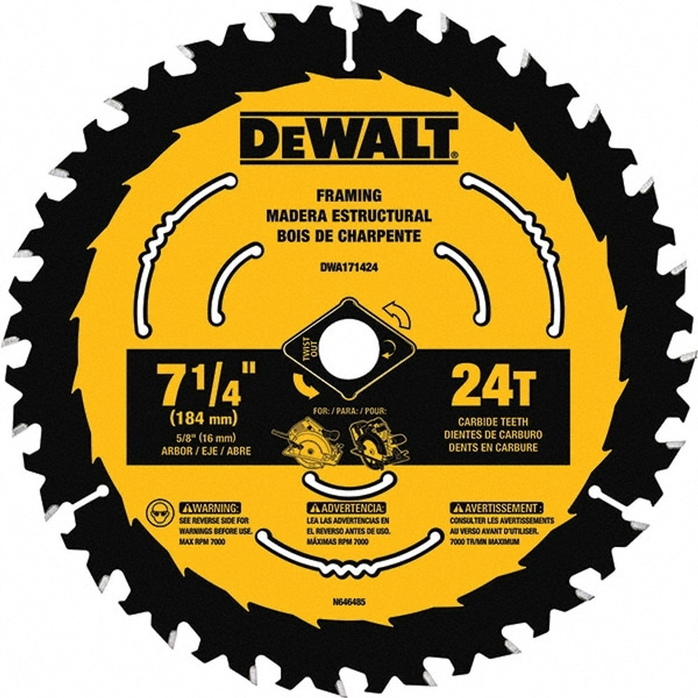 DeWALT DWA171424 Wet & Dry Cut Saw Blade: 7-1/4" Dia, 5/8" Arbor Hole, 0.065" Kerf Width, 24 Teeth