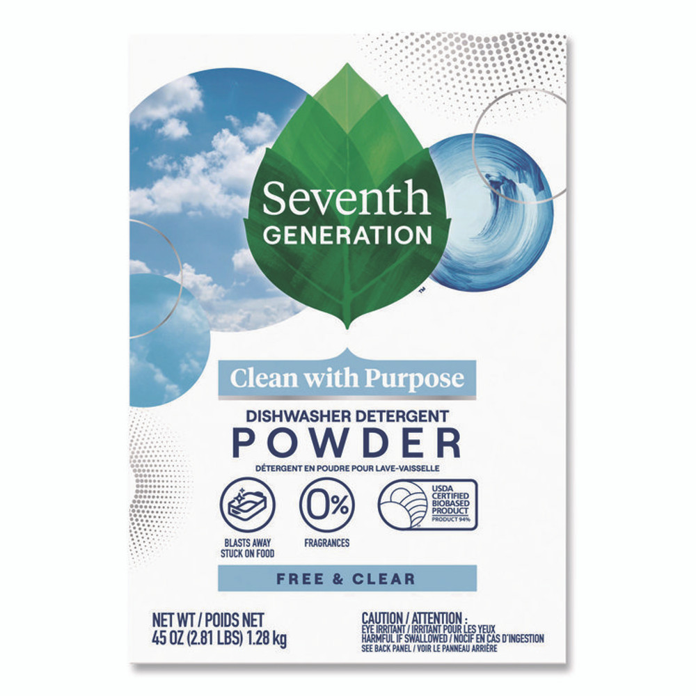 SEVENTH GENERATION 22150EA Automatic Dishwasher Powder, Free and Clear, 45 oz Box