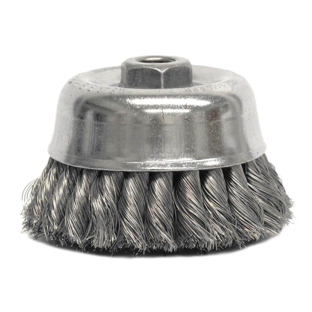 Weiler 12756 Cup Brush: 4" Dia, 0.014" Wire Dia, Steel, Knotted