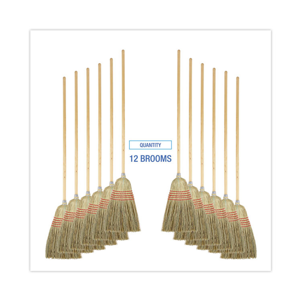 BOARDWALK 926YCT Parlor Broom, Yucca/Corn Fiber Bristles, 56" Overall Length, Natural, 12/Carton